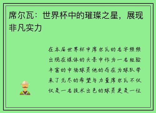 席尔瓦：世界杯中的璀璨之星，展现非凡实力